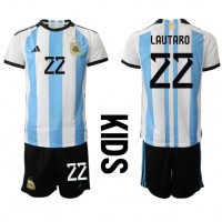 Fotbalové Dres Argentina Lautaro Martinez #22 Dětské Domácí MS 2022 Krátký Rukáv (+ trenýrky)